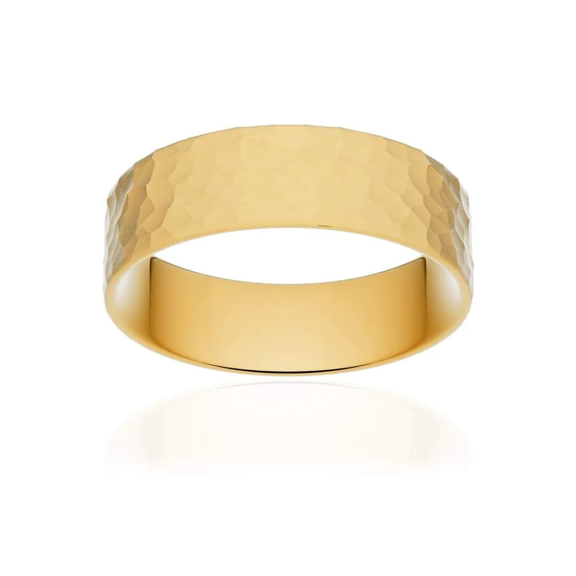 Alliance classique ruban plat confort or 375 jaune martelé 6 mm