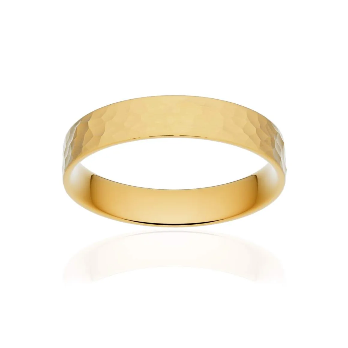 Alliance classique ruban plat confort or 375 jaune martelé 4 mm