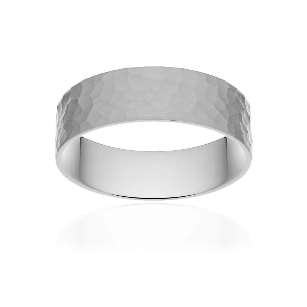 Alliance classique ruban plat confort or 750 blanc martelé 6 mm