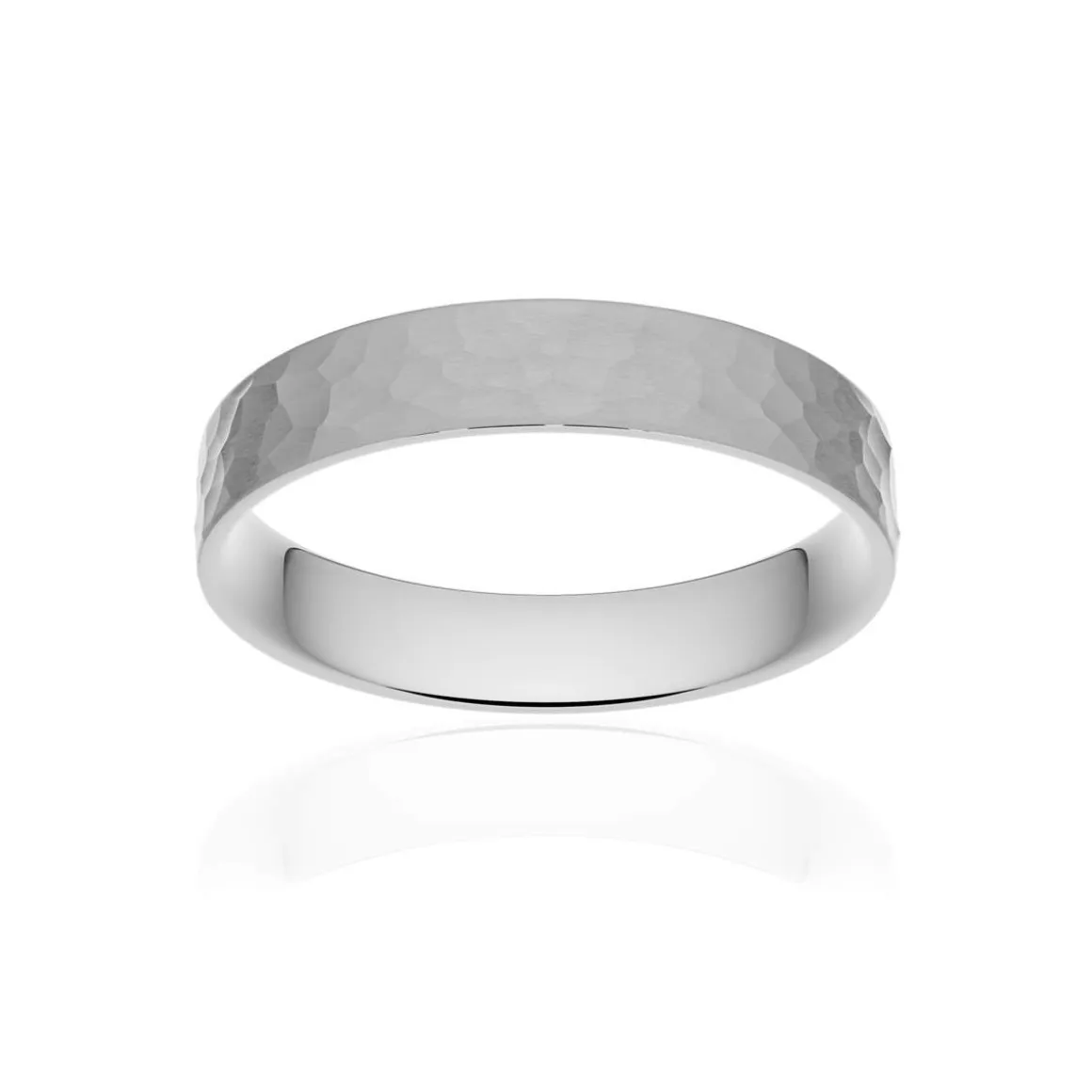 Alliance classique ruban plat confort or 375 blanc martelé 4 mm