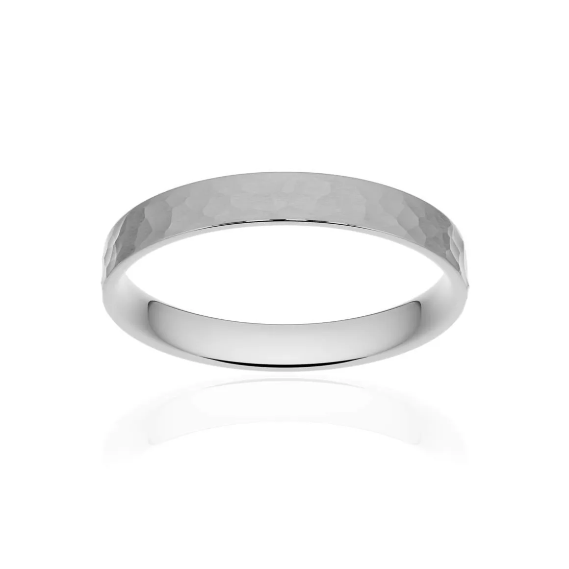 Alliance classique ruban plat confort or 750 blanc martelé 3 mm