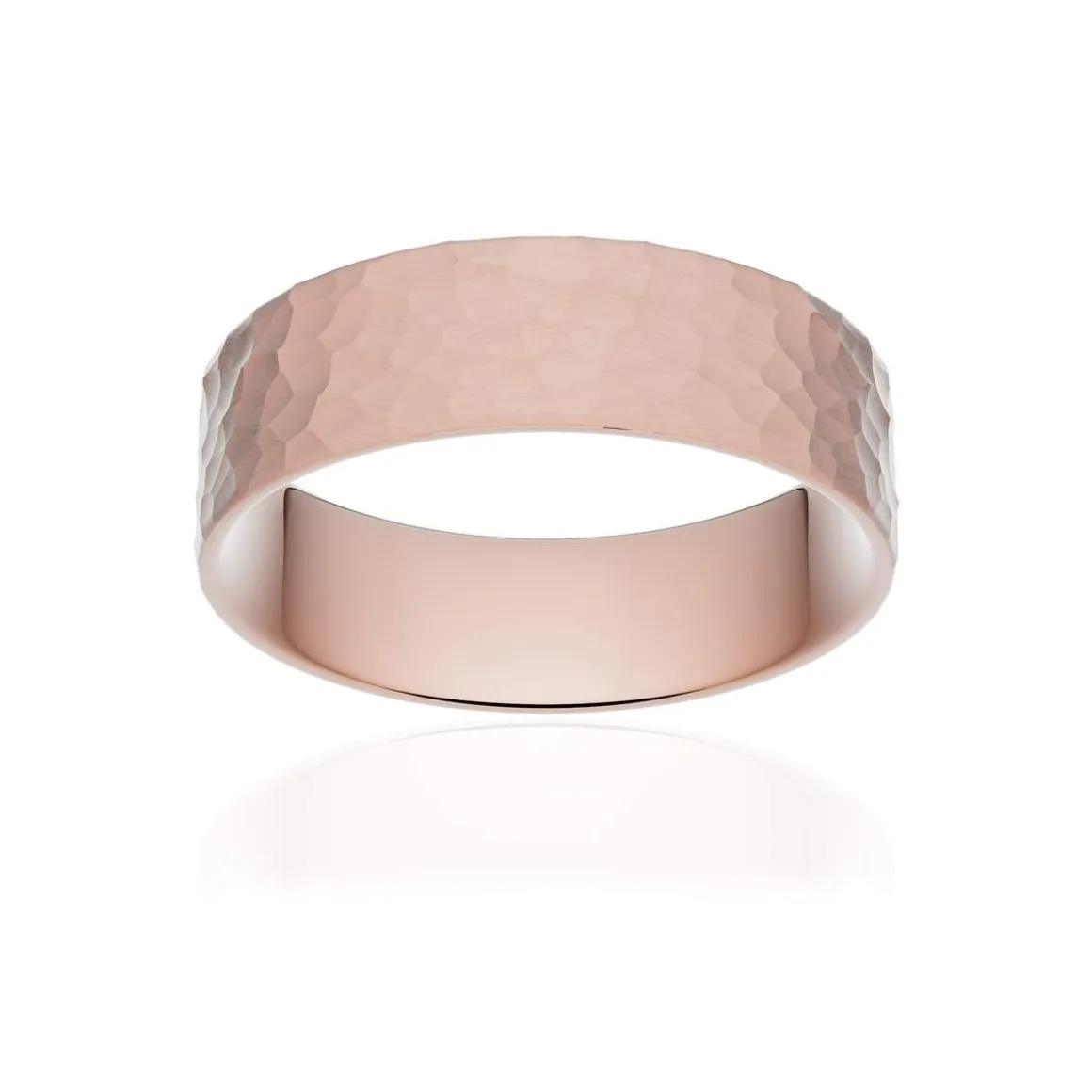 Alliance classique ruban plat confort or 750 rose martelé 6 mm