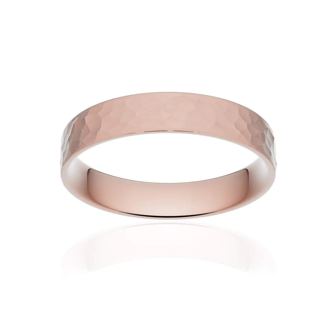 Alliance classique ruban plat confort or 750 rose martelé 4 mm
