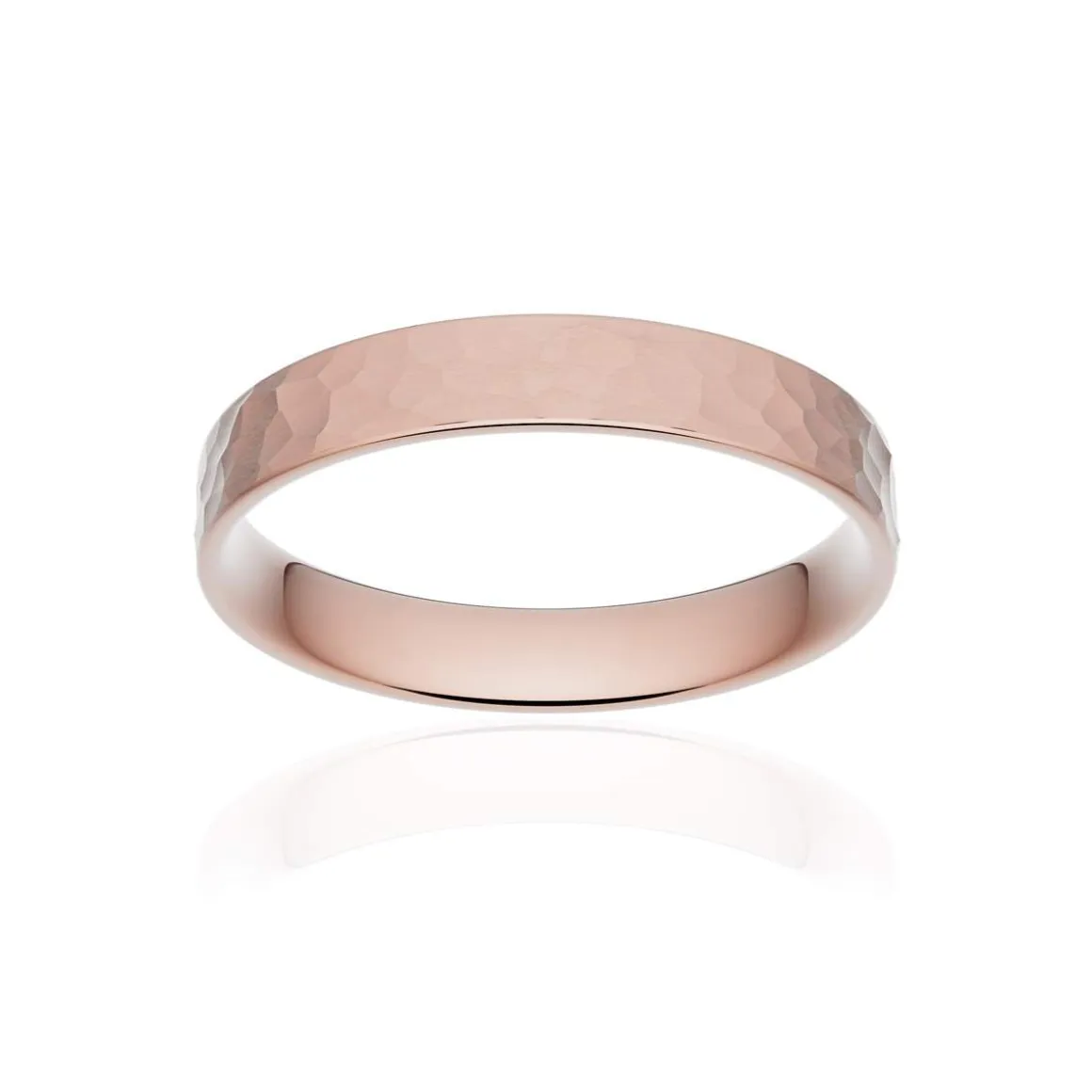 Alliance classique ruban plat confort or 750 rose martelé 3,5 mm