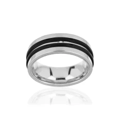 Bague acier bandes noires