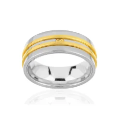 Bague acier bicolore doré jaune