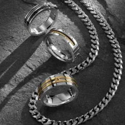 Bague acier bicolore doré jaune