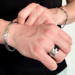 Bague acier bicolore noir