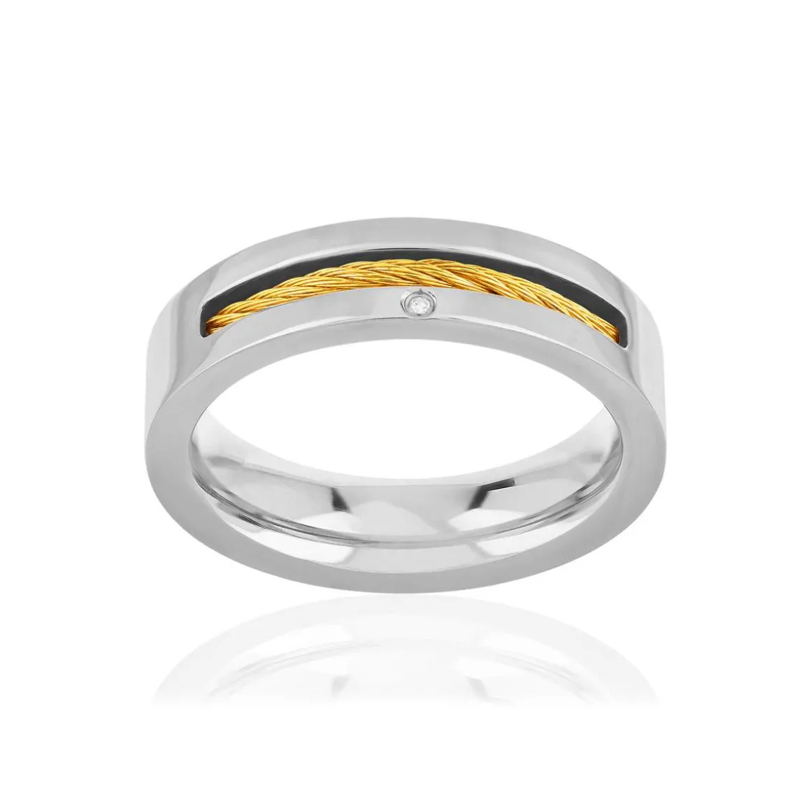 Bague acier câble doré jaune