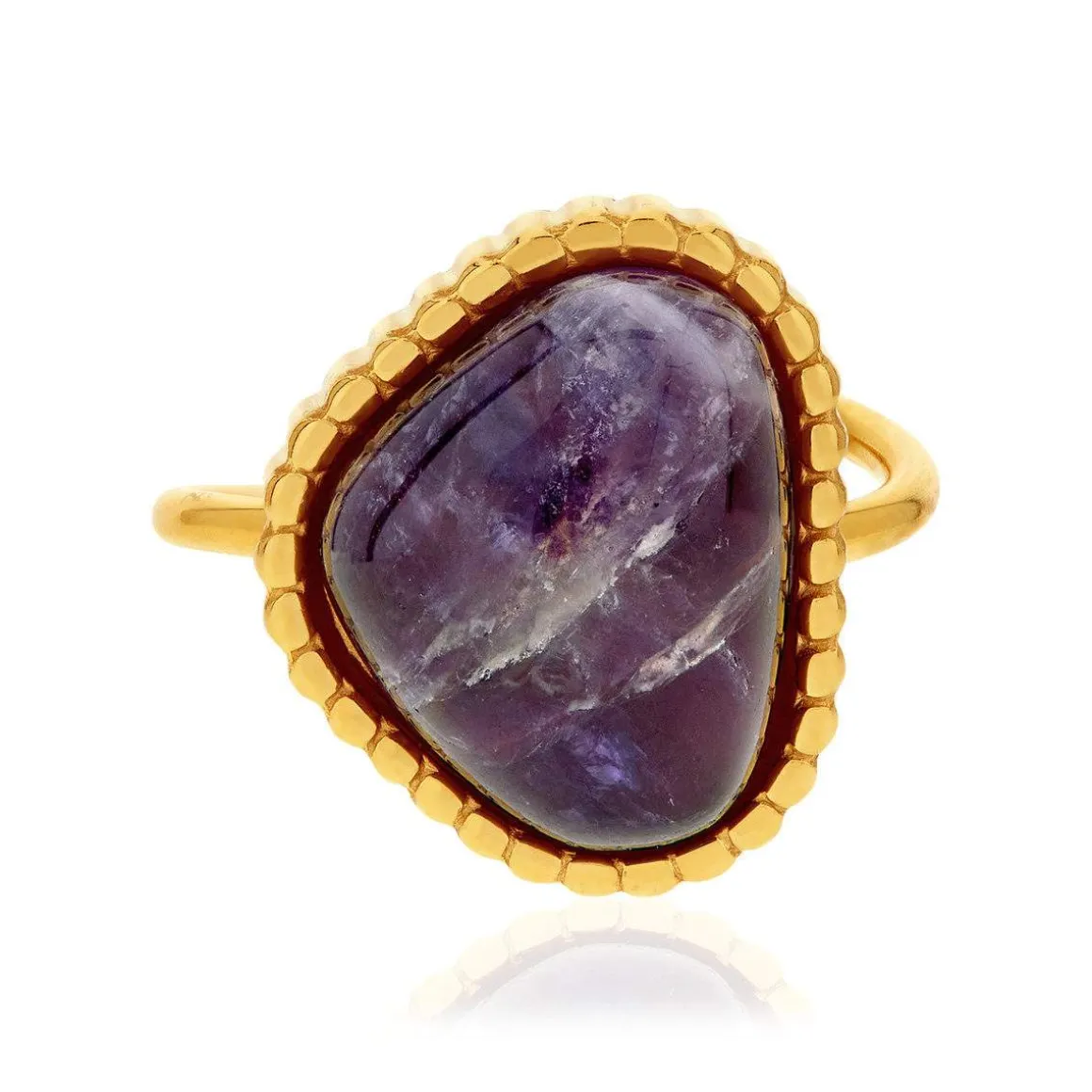 Bague acier doré ouverte améthyste