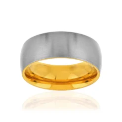 Bague acier gris intérieur doré jaune