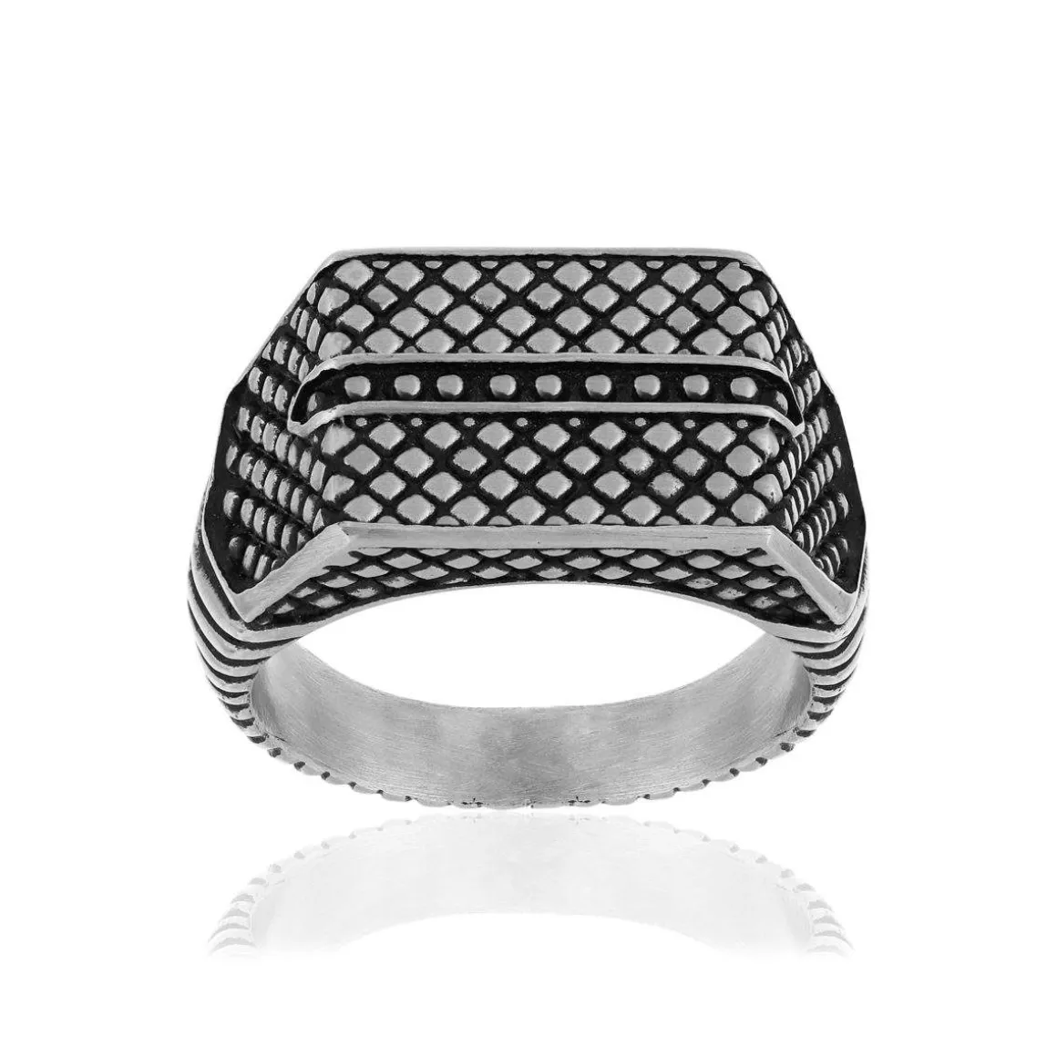 Bague acier motif reptile