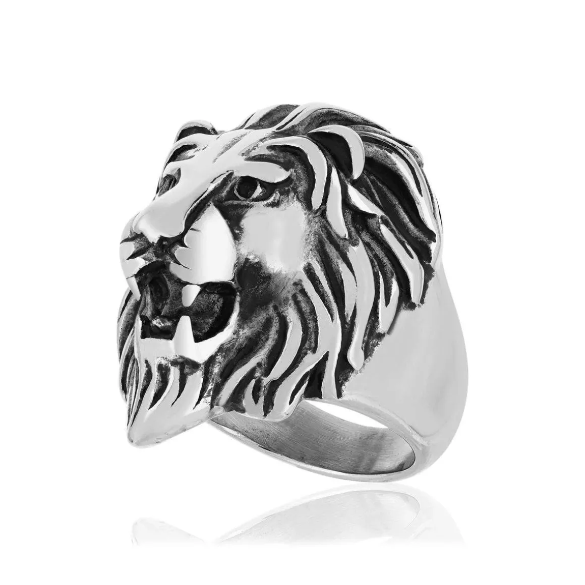 Bague acier tête de lion