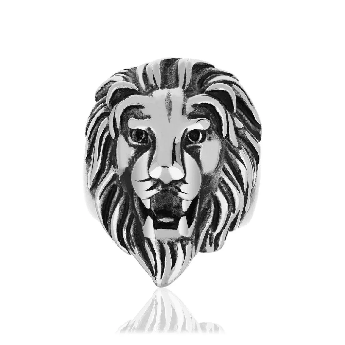 Bague acier tête de lion
