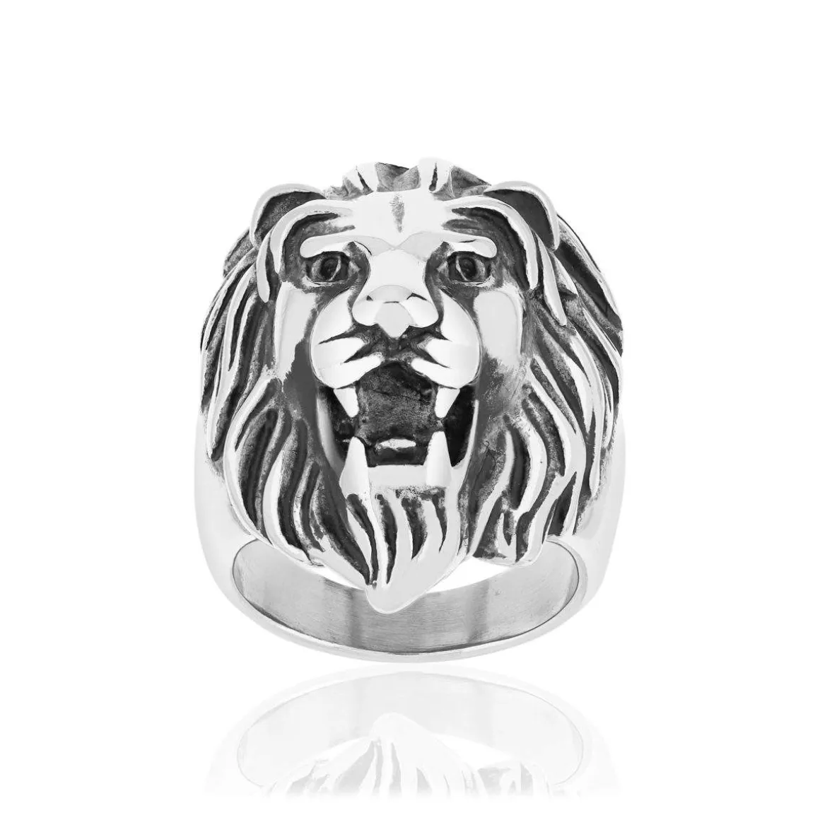 Bague acier tête de lion
