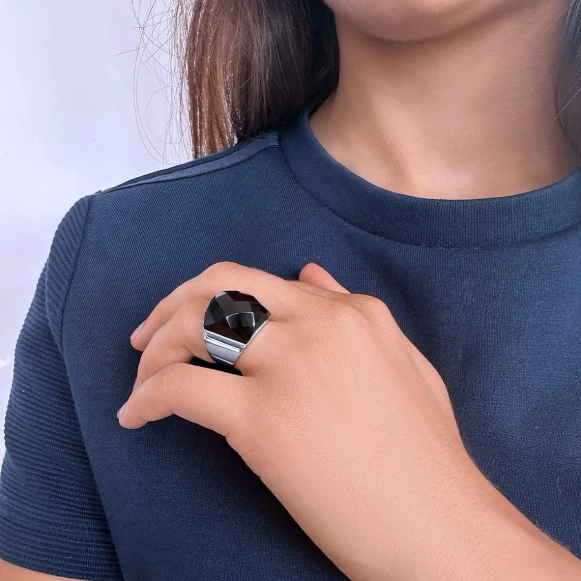 Bague argent 925 agate noire