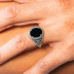 Bague argent 925 agate noire