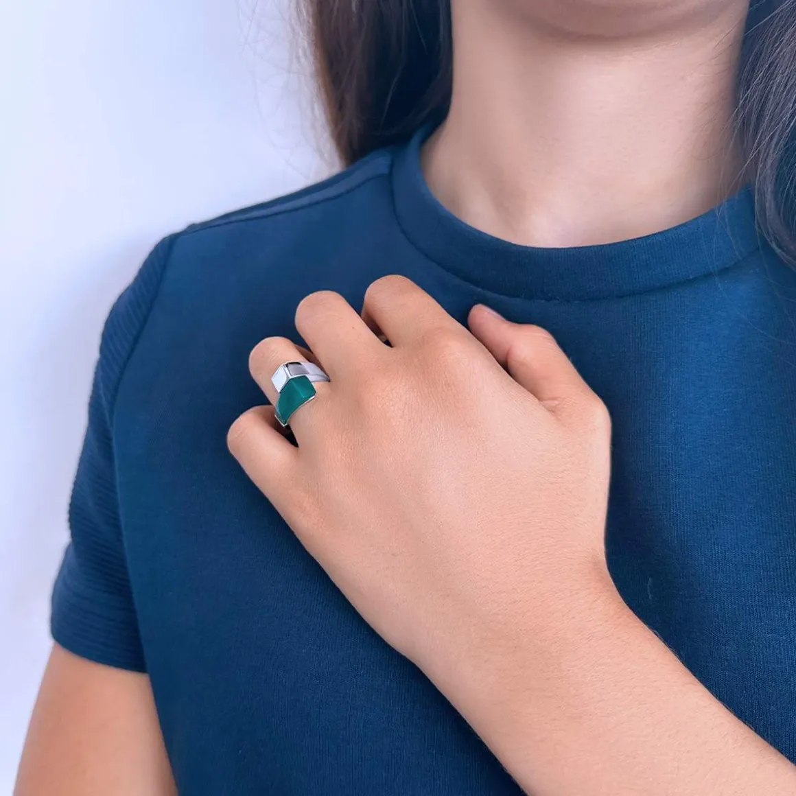 Bague argent 925 agate verte