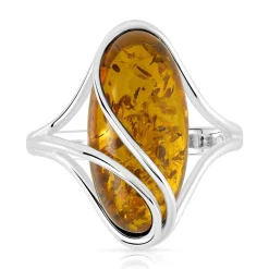 Bague argent 925 ambre ovale