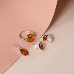 Bague argent 925 ambre taille poire