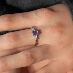 Bague argent 925 améthyste et topazes blanches