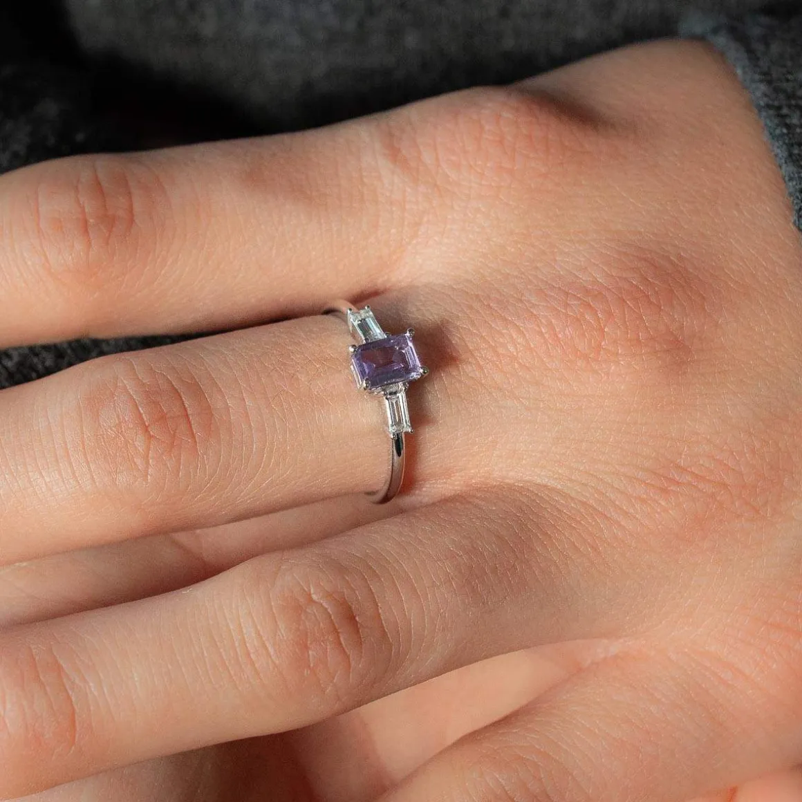 Bague argent 925 améthyste et topazes blanches