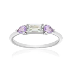 Bague argent 925 améthystes quartz vert