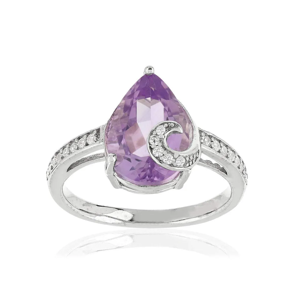Bague argent 925 améthyste taille poire et zirconias