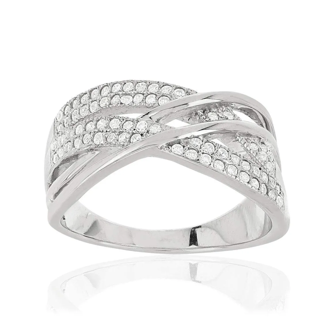 Bague argent 925 anneaux entrelacés zirconias