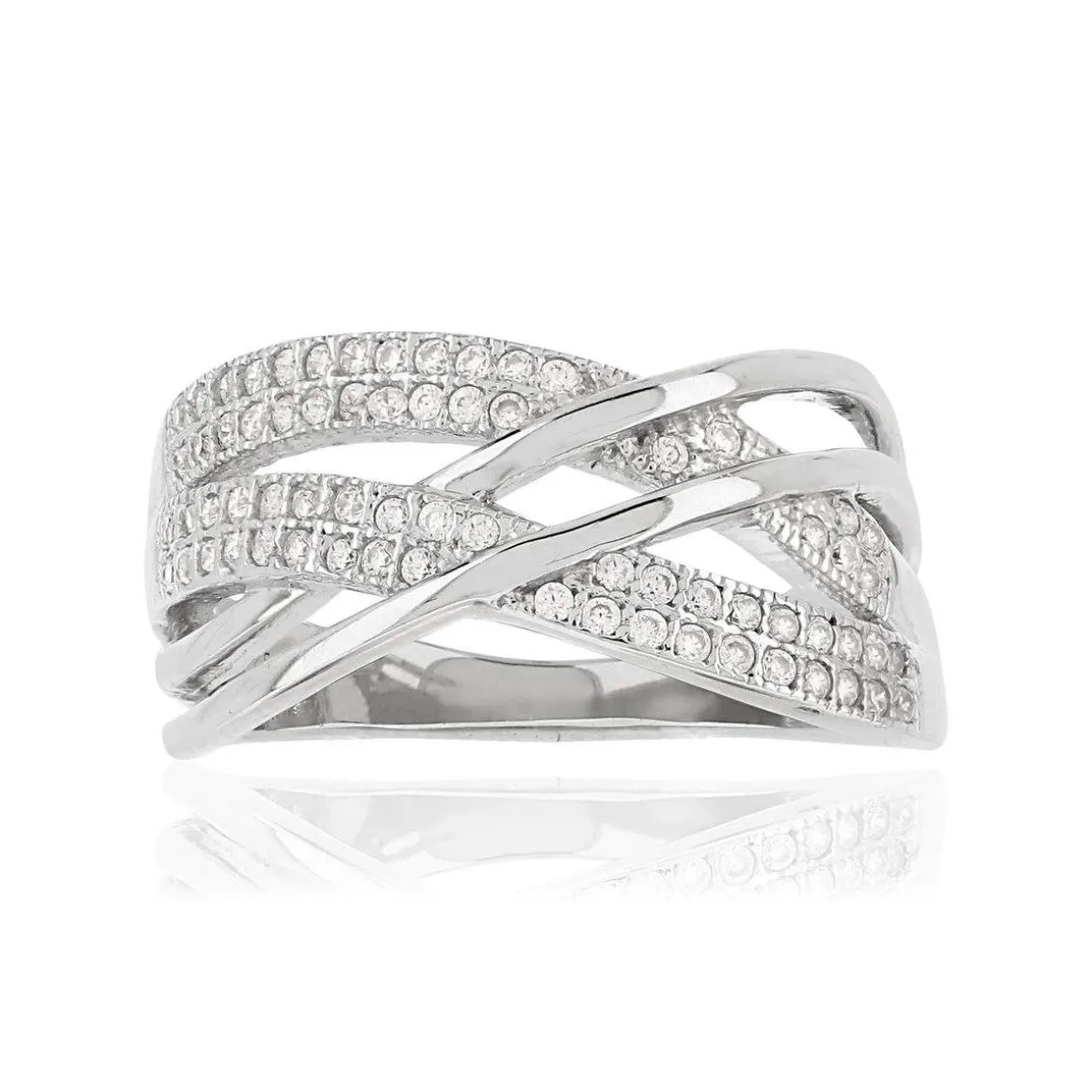 Bague argent 925 anneaux entrelacés zirconias