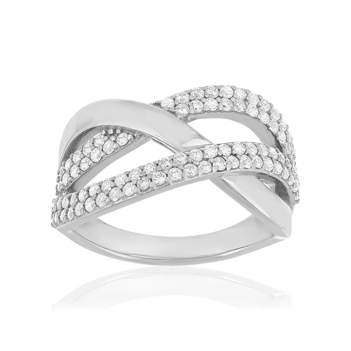 Bague argent 925 anneaux entrelacés zirconias