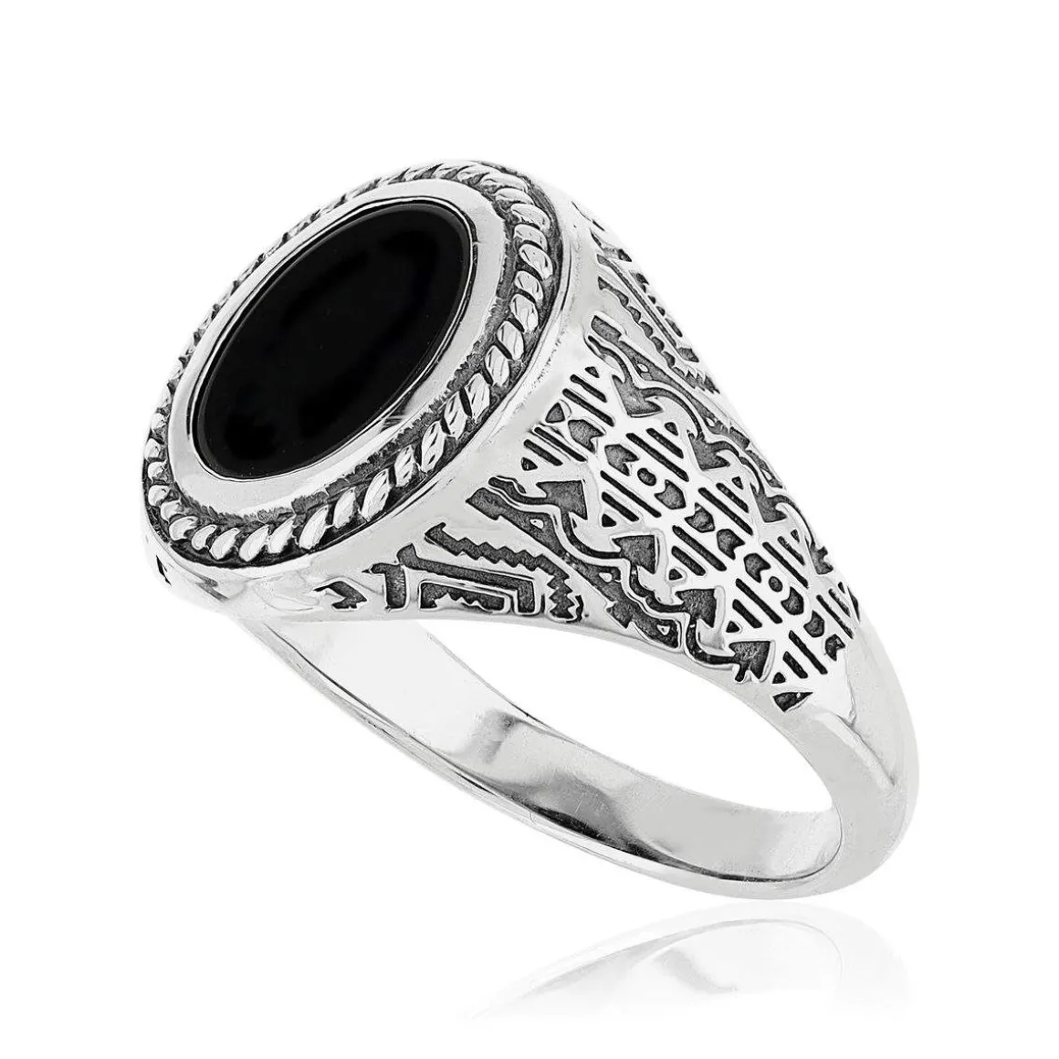 Bague argent 925 écailles agate noire ovale
