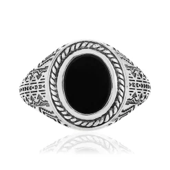 Bague argent 925 écailles agate noire ovale