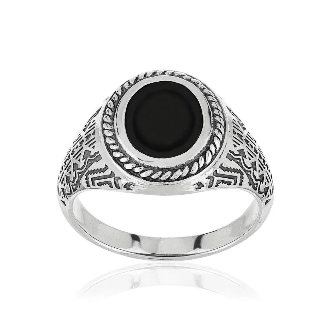 Bague argent 925 écailles agate noire ovale
