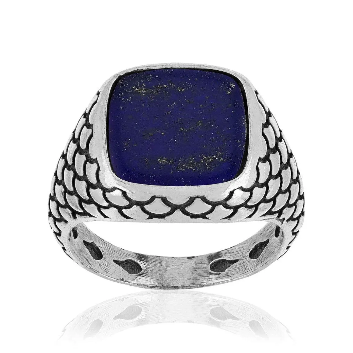 Bague argent 925 écailles lapis lazuli carré