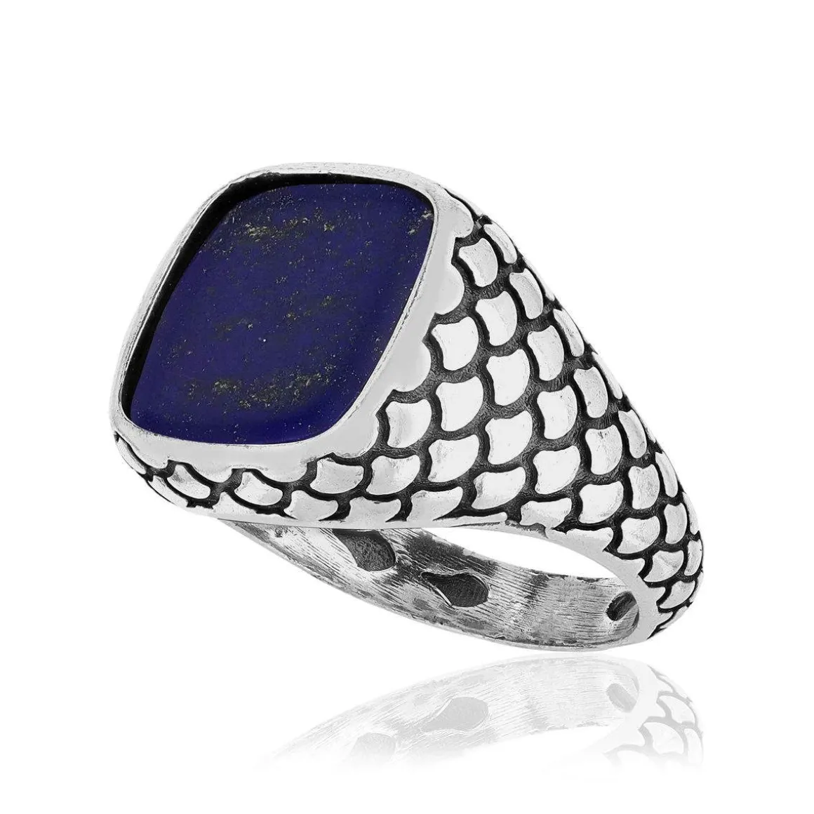 Bague argent 925 écailles lapis lazuli carré