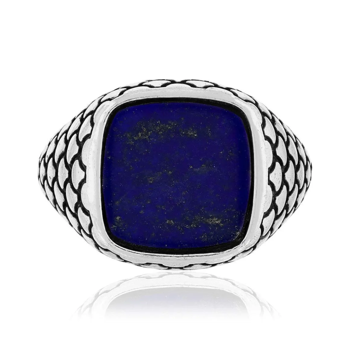 Bague argent 925 écailles lapis lazuli carré