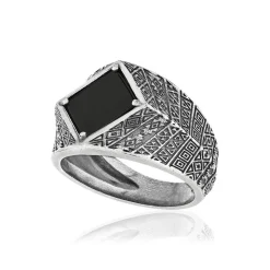 Bague argent 925 écailles losange agate noire losange