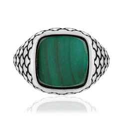 Bague argent 925 écailles malachite carrée