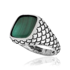 Bague argent 925 écailles malachite carrée