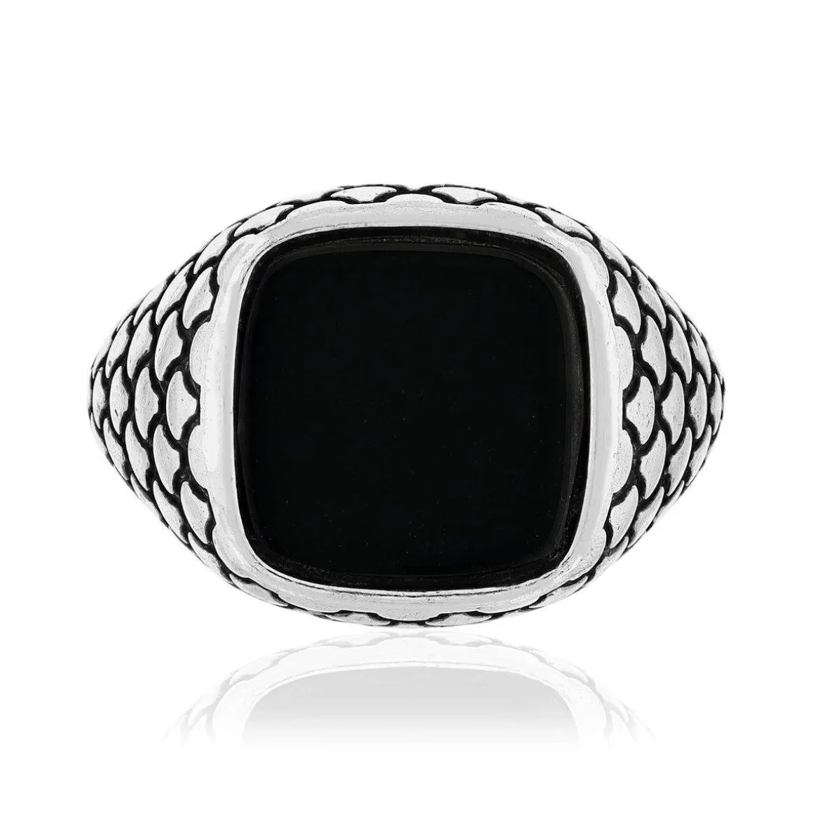 Bague argent 925 écailles onyx carré