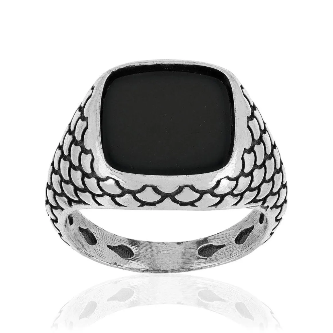 Bague argent 925 écailles onyx carré
