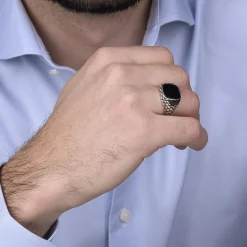 Bague argent 925 écailles onyx carré