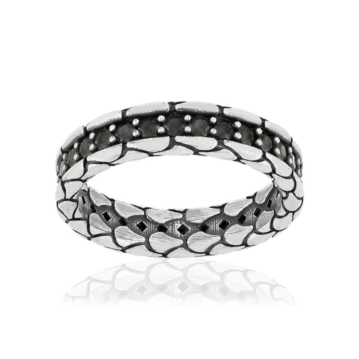 Bague argent 925 écailles spinelles noires