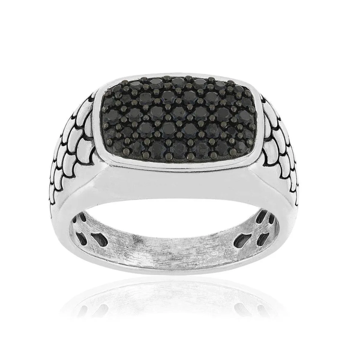 Bague argent 925 écailles spinelles noires rectangulaire