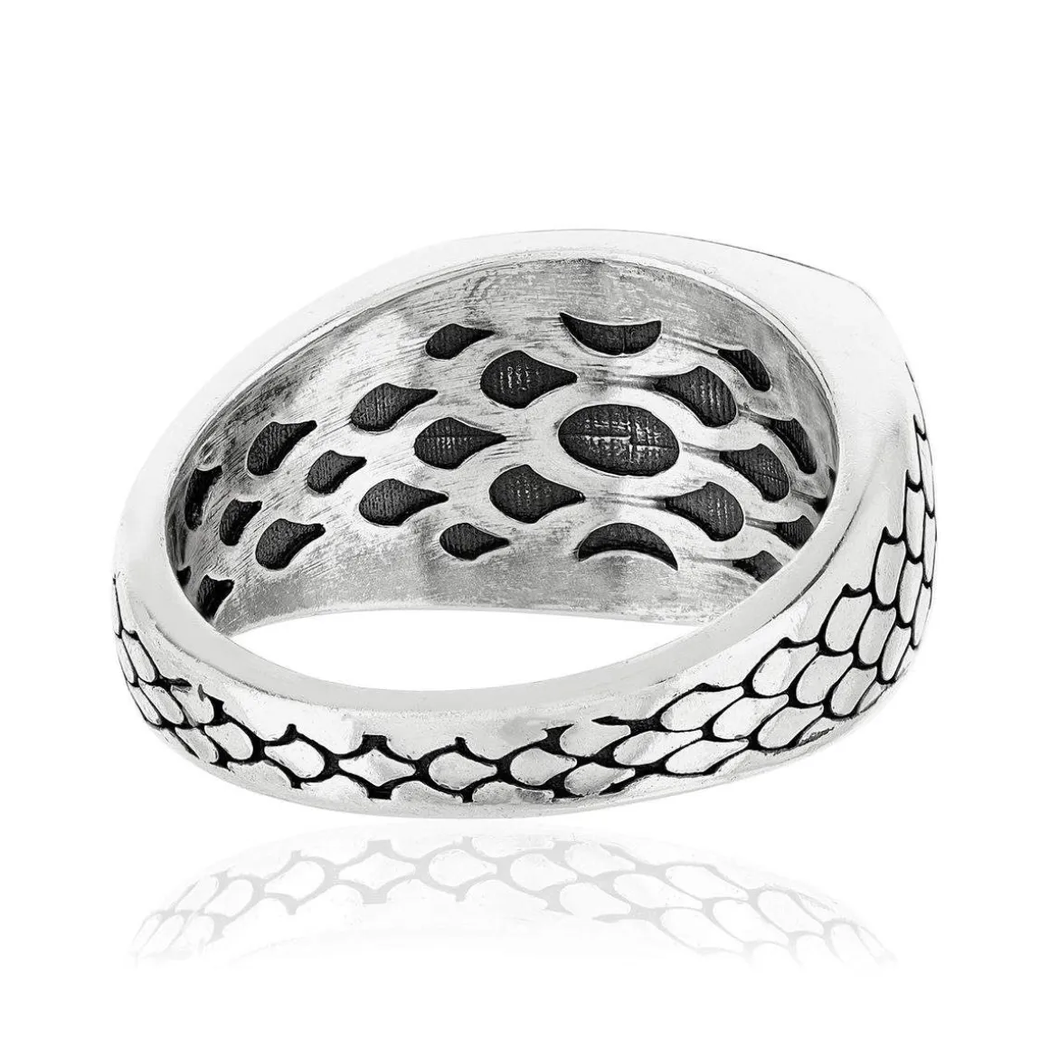 Bague argent 925 écailles spinelles noires rectangulaire