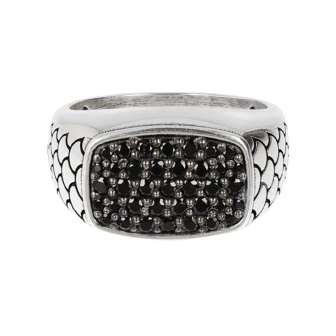 Bague argent 925 écailles spinelles noires rectangulaire