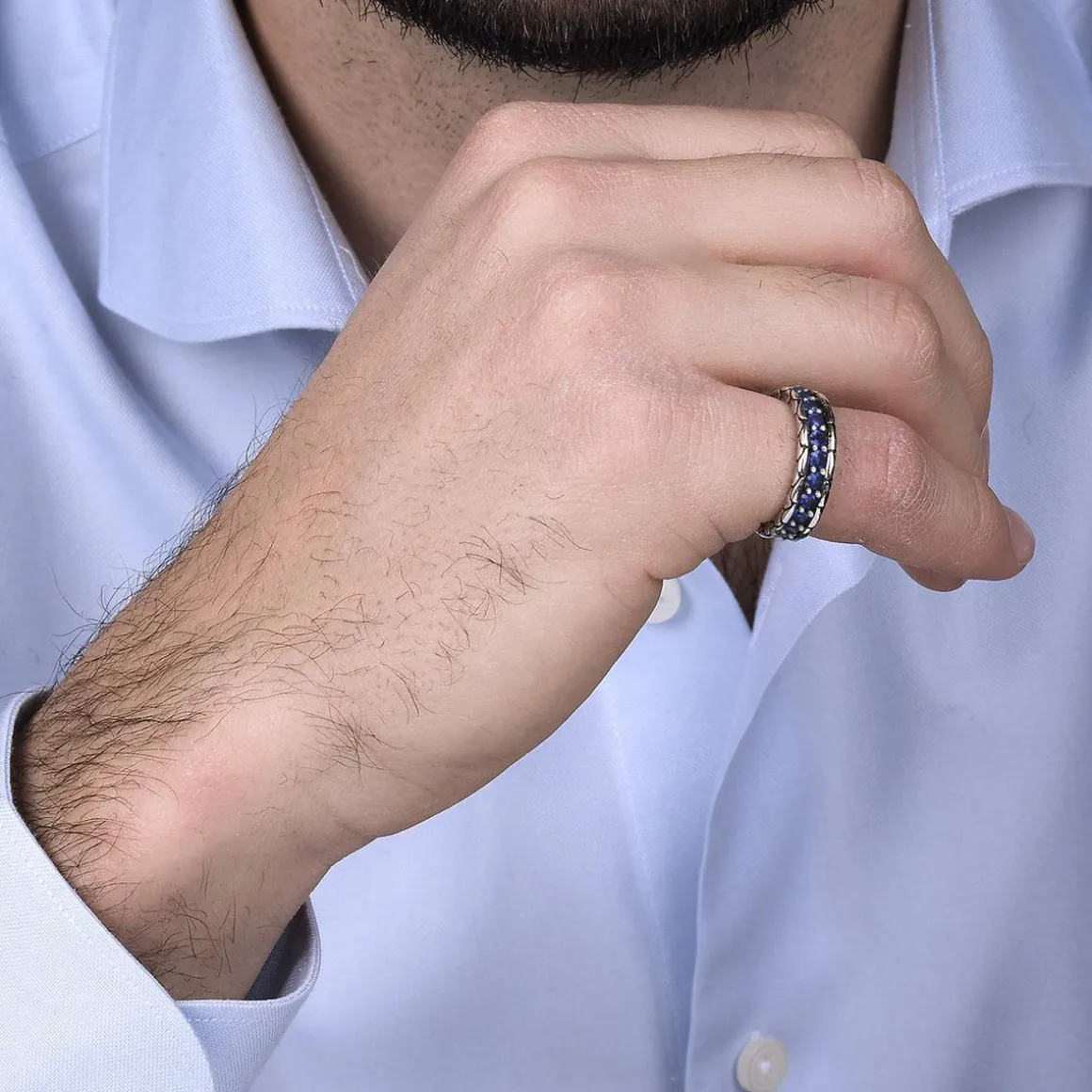 Bague argent 925 écailles zirconias bleus