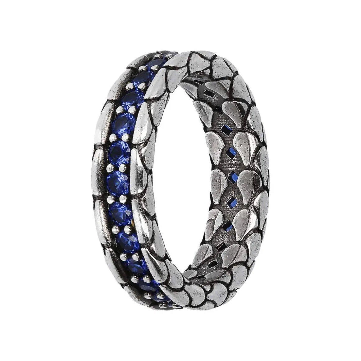Bague argent 925 écailles zirconias bleus
