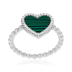 Bague argent 925 coeur malachites zirconias